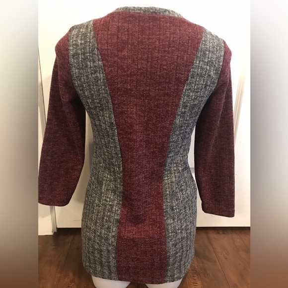 Studio Burgandy Gray Tunic Crewneck Long Sleeve Sweater Top - Picture 2 of 10